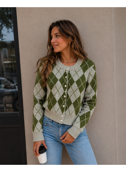 Vero Moda Halo Argyle Cardigan | Green