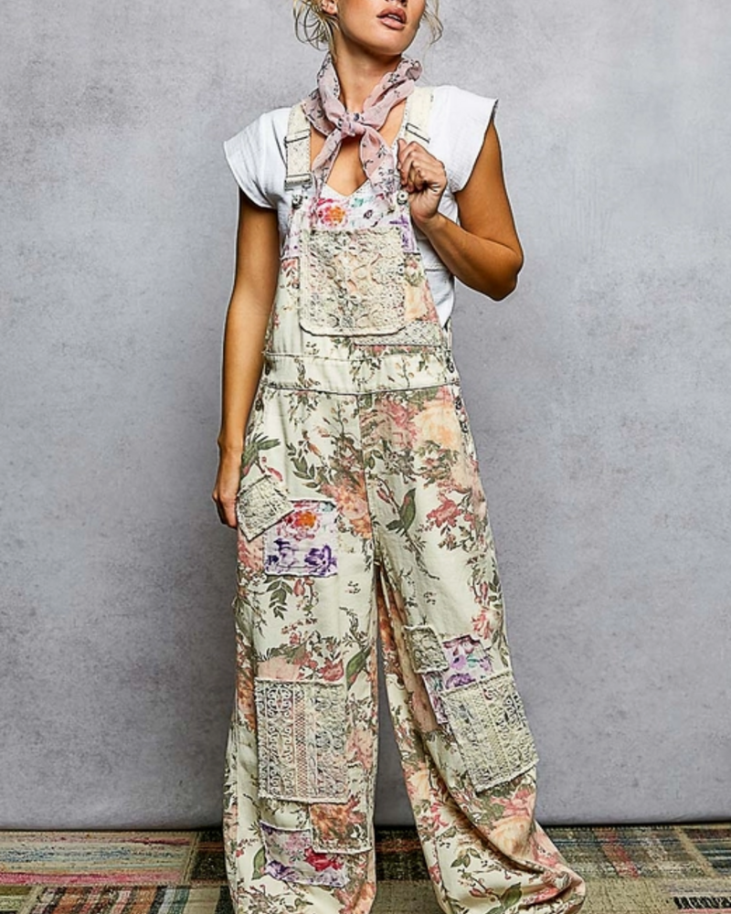 Lorrie Printed Lace Patch Overall