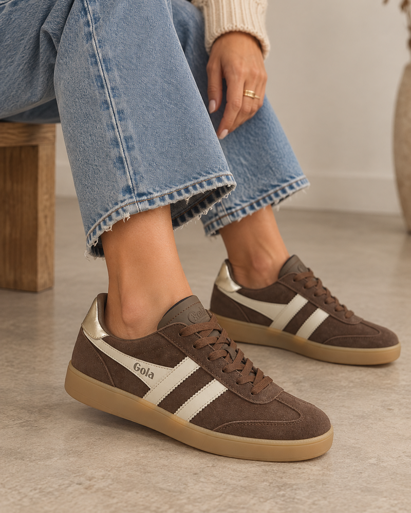 GOLA Viper Leather Sneakers | Dark Brown/Bone/Gold
