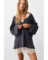Free People Montreal Oversized Thermal Henley | Black