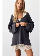 Free People Montreal Oversized Thermal Henley | Black