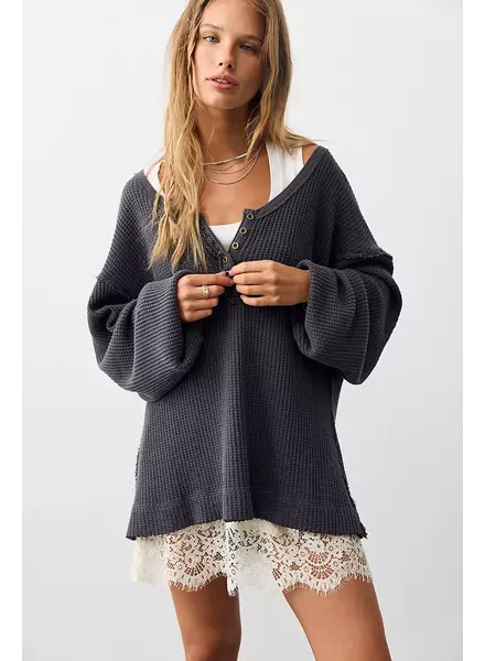 Free People Montreal Oversized Thermal Henley | Black