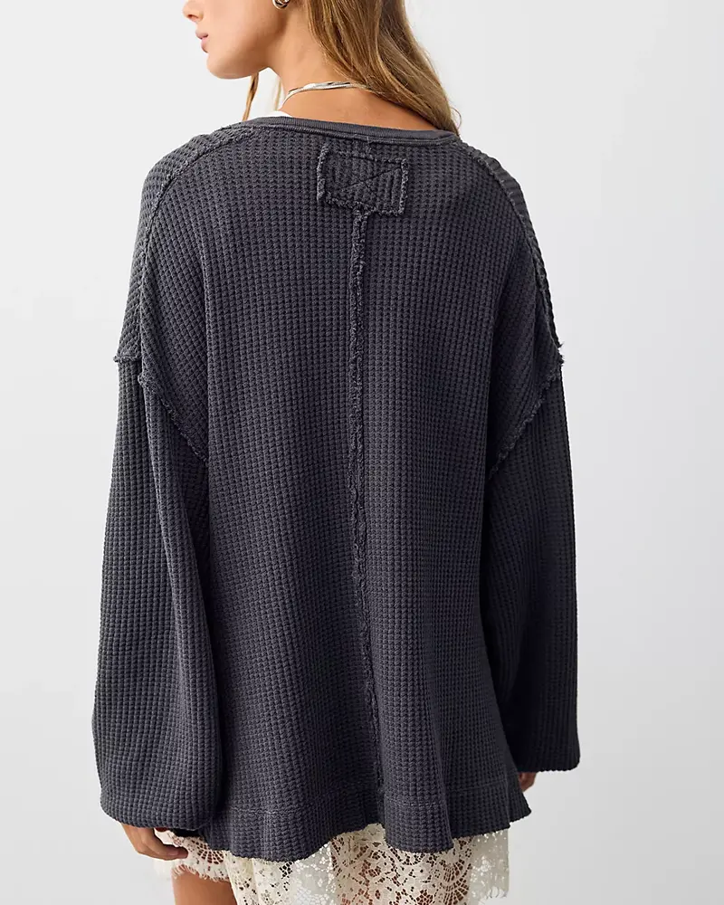 Free People Montreal Oversized Thermal Henley | Black