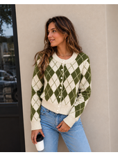 Vero Moda Halo Argyle Cardigan | Green