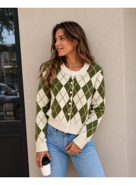 Vero Moda Halo Argyle Cardigan | Green