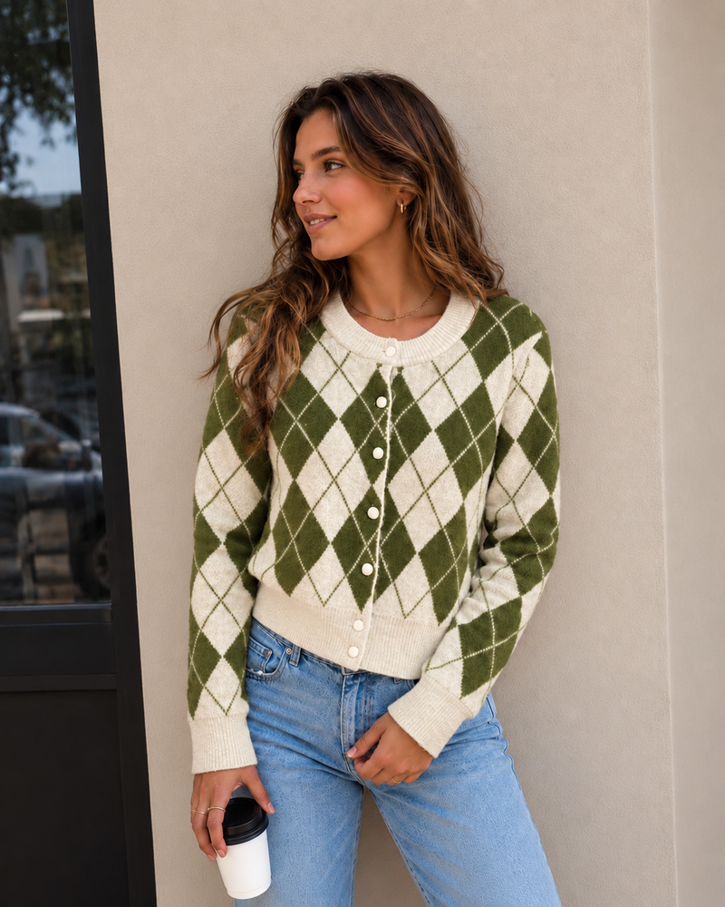 Vero Moda Halo Argyle Cardigan | Green