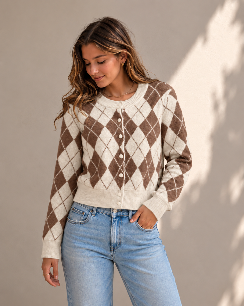 Vero Moda Halo Argyle Cardigan | Cocoa