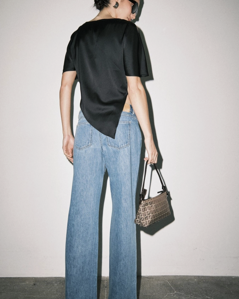 Carlie Asymmetric Scarf Hem Blouse | Black