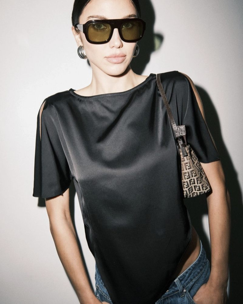 Carlie Asymmetric Scarf Hem Blouse | Black