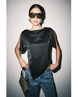 Carlie Asymmetric Scarf Hem Blouse | Black