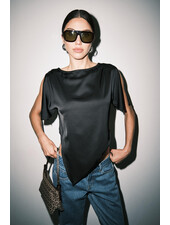 Carlie Asymmetric Scarf Hem Blouse | Black