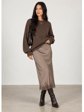 Sandra Satin Lace Trim Skirt | Taupe