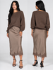 Sandra Satin Lace Trim Skirt | Taupe