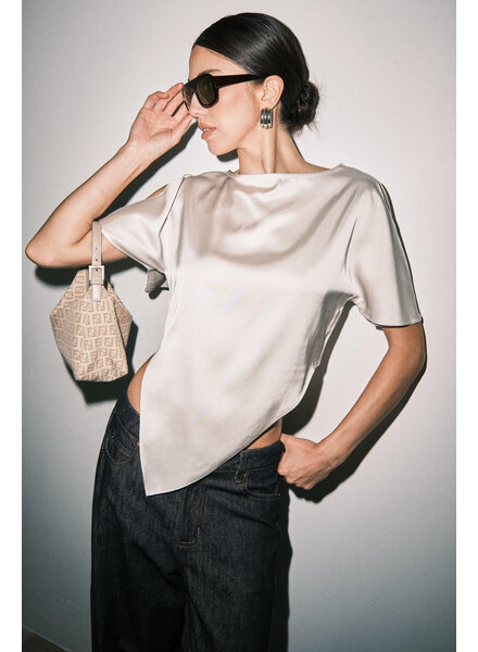 Carlie Asymmetric Scarf Hem Blouse | Ivory