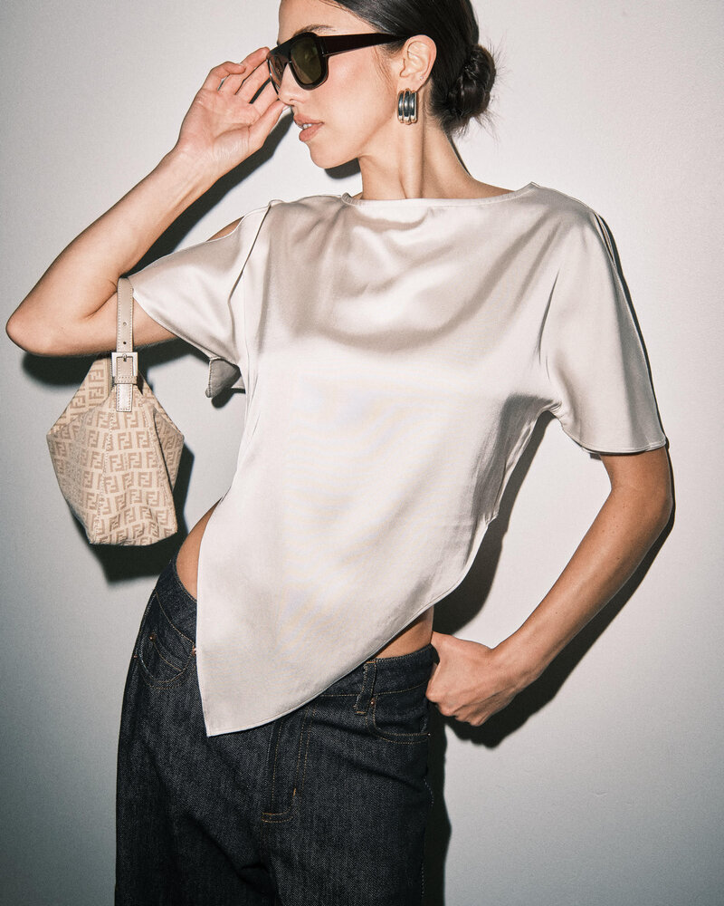 Carlie Asymmetric Scarf Hem Blouse | Ivory