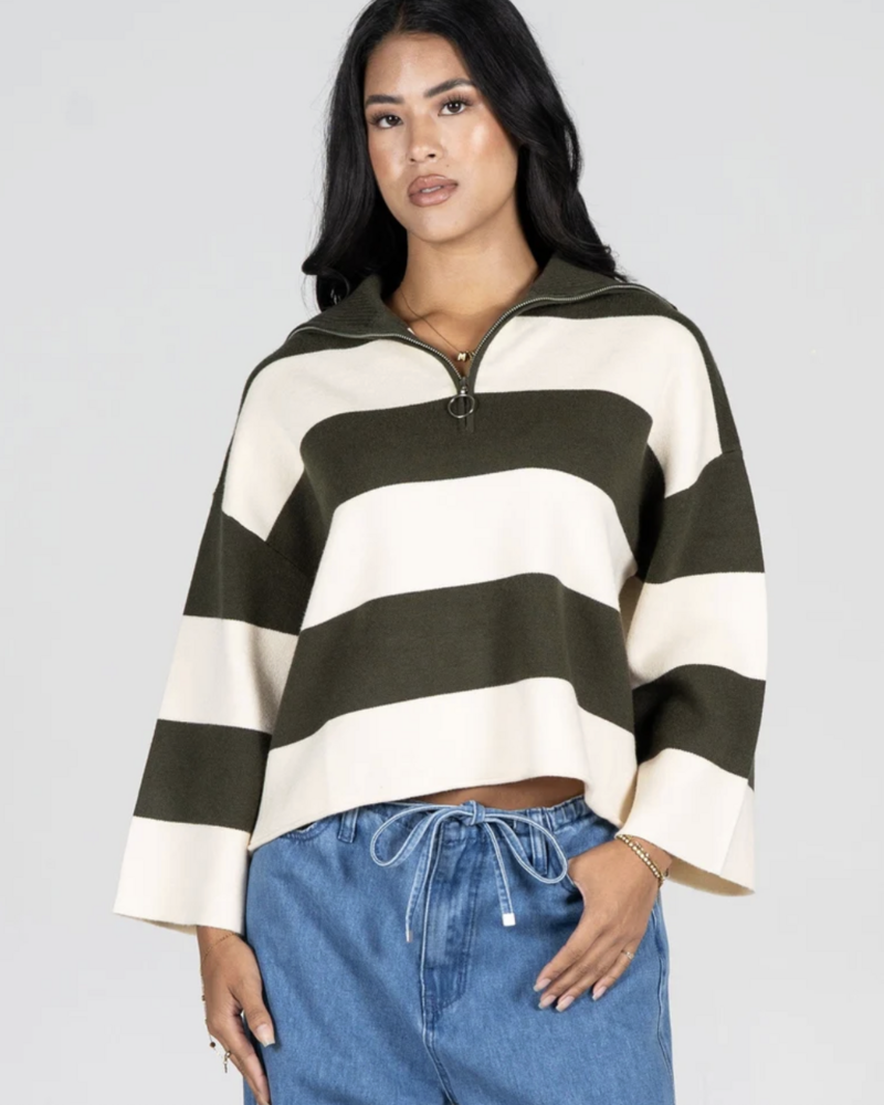 Estelle Rugby Zip Sweater | Olive
