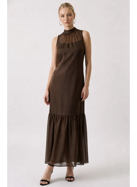 Ariel High Neck Maxi Dress | Brown