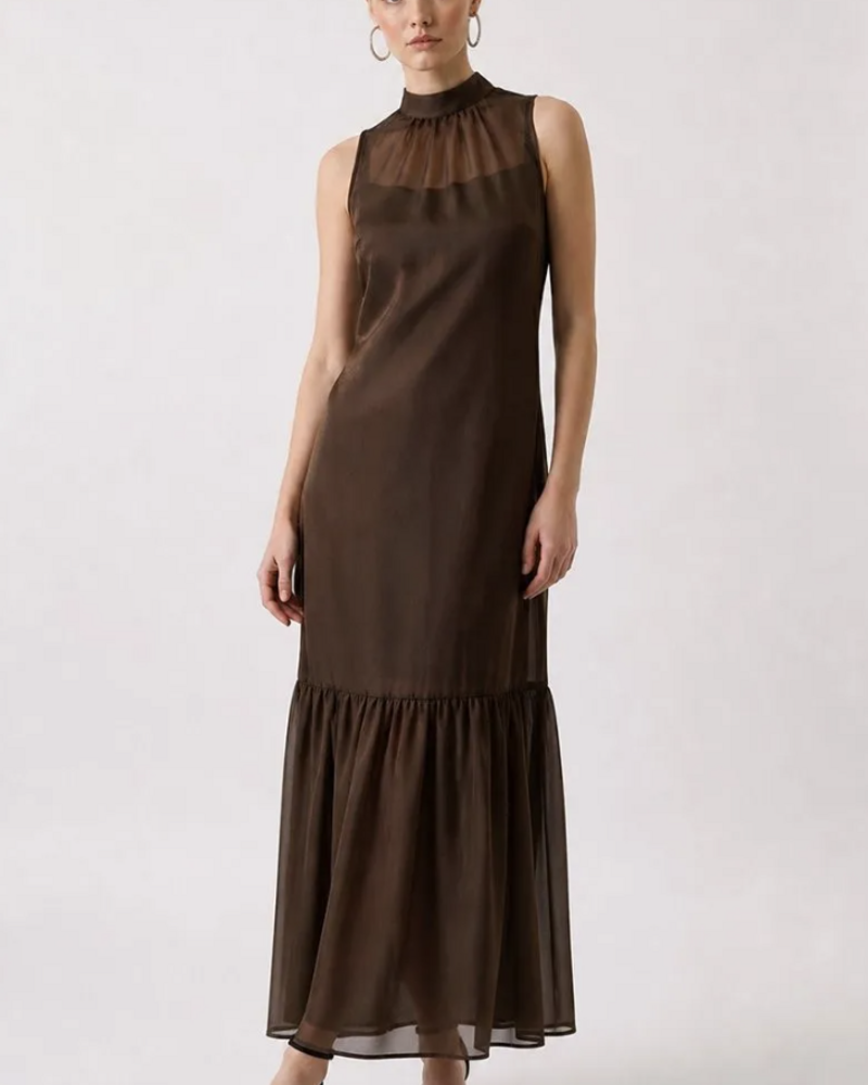 Ariel High Neck Maxi Dress | Brown