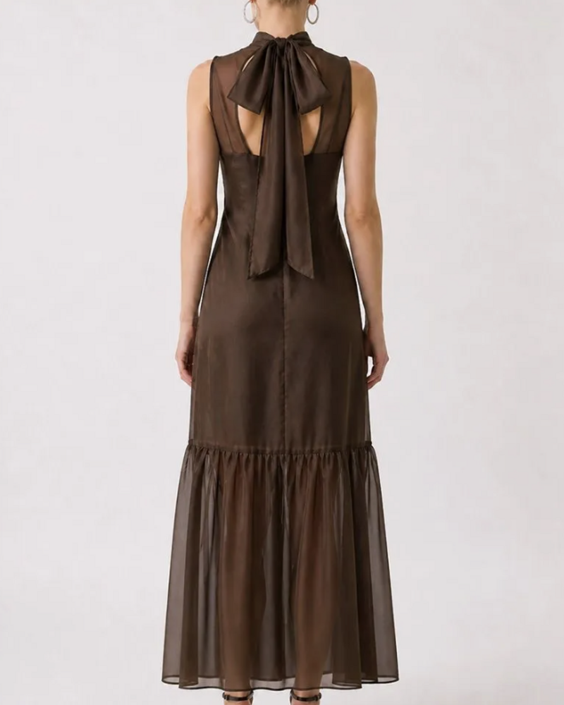 Ariel High Neck Maxi Dress | Brown