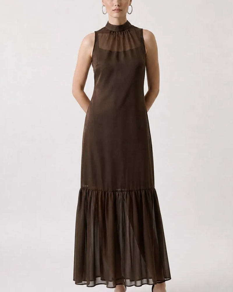 Ariel High Neck Maxi Dress | Brown