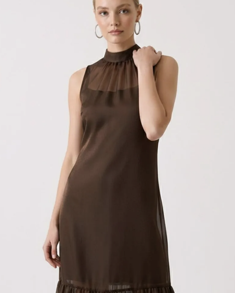 Ariel High Neck Maxi Dress | Brown
