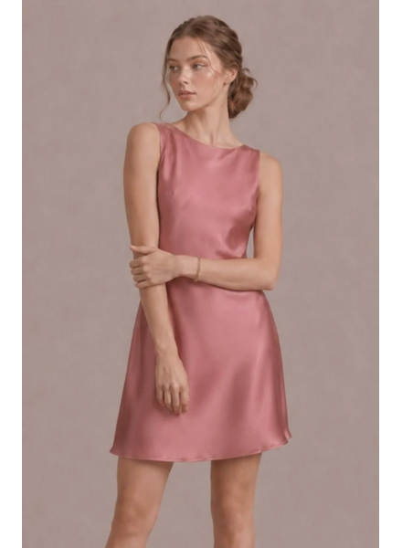 Minimal Satin Mini Dress | Dusty Rose