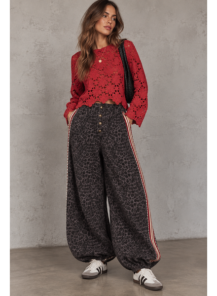 Leopard French Terry Knit Pants | Red Stripe
