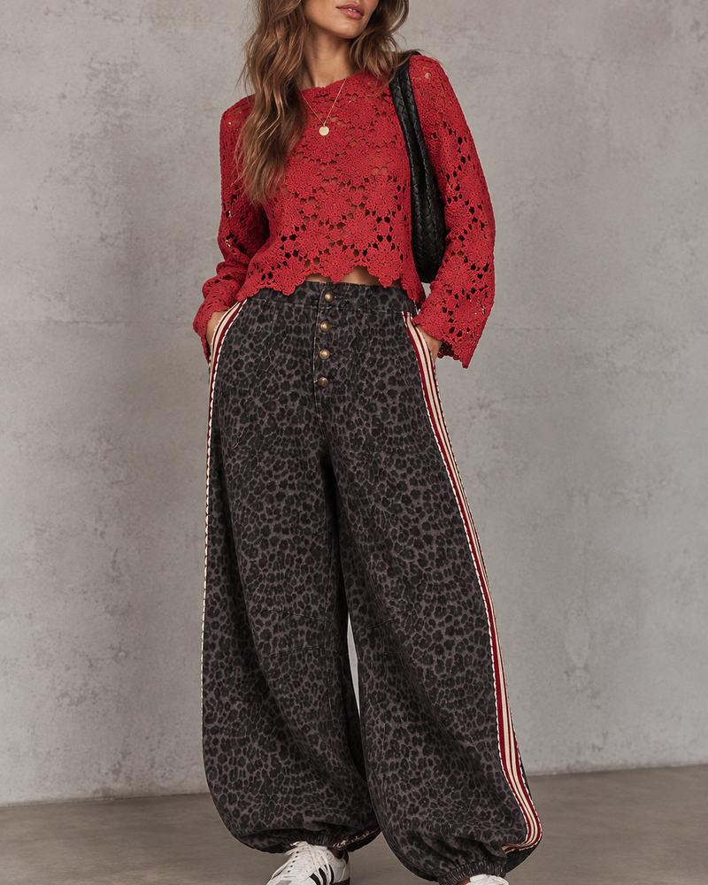 Leopard French Terry Knit Pants | Red Stripe