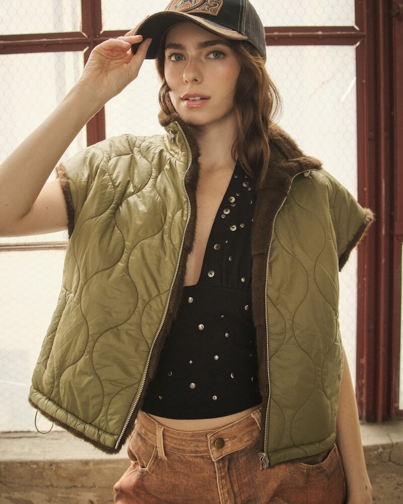 Fonda Faux Fur Reversible Quilted Vest