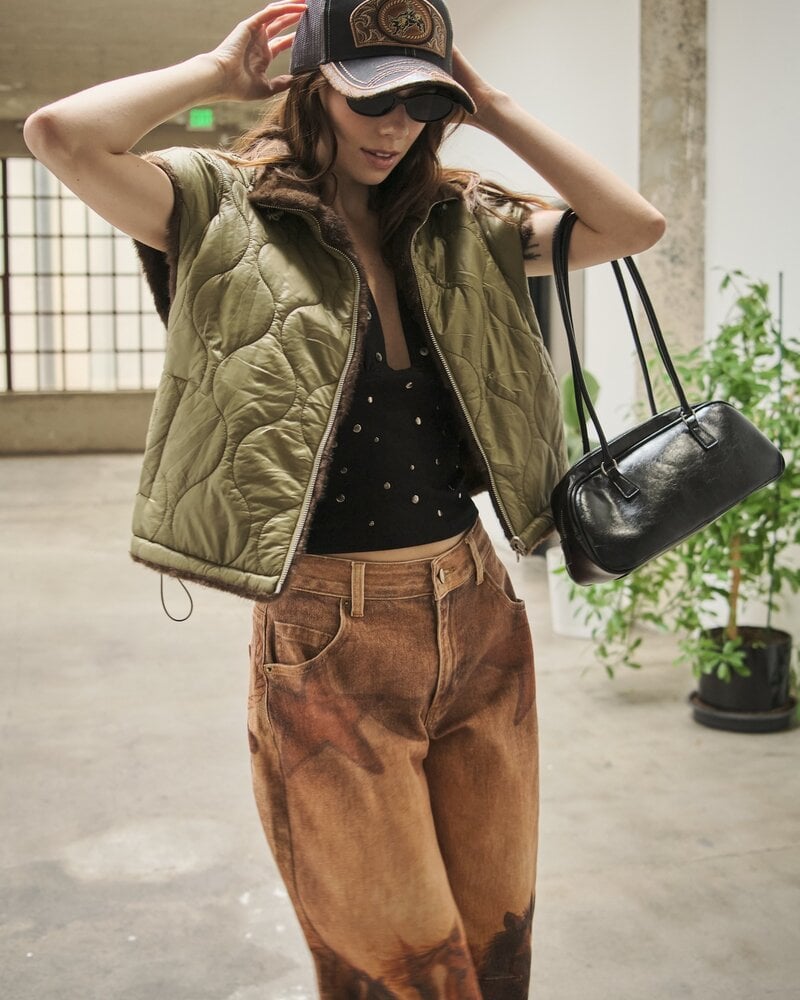 Fonda Faux Fur Reversible Quilted Vest