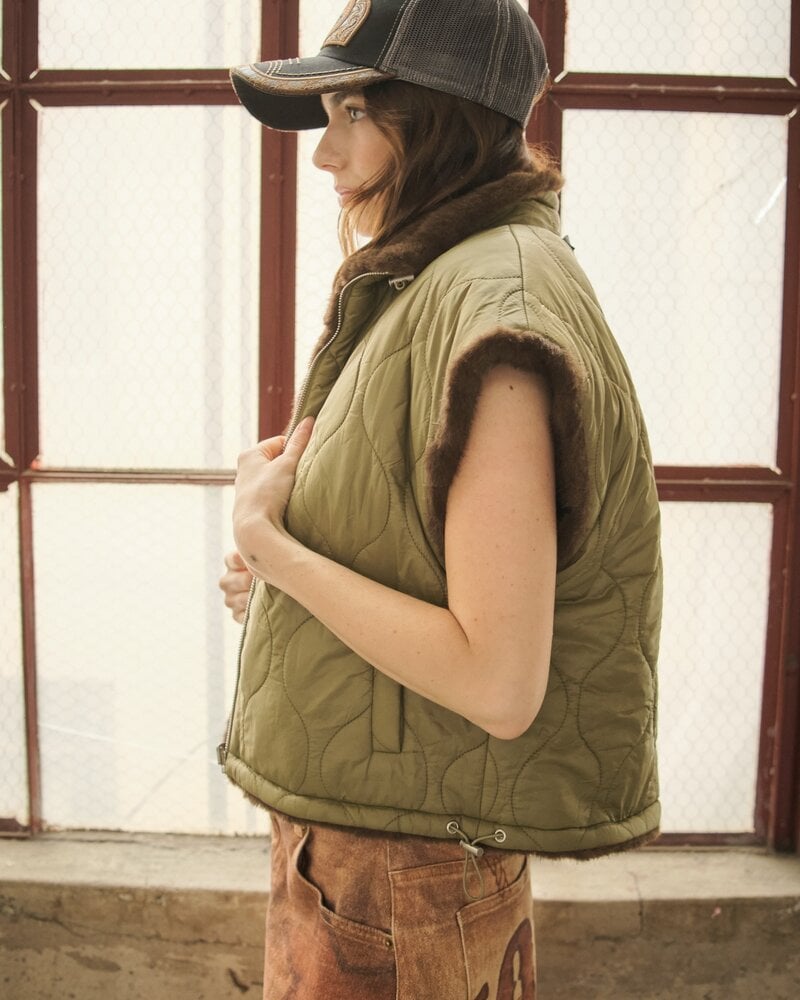Fonda Faux Fur Reversible Quilted Vest