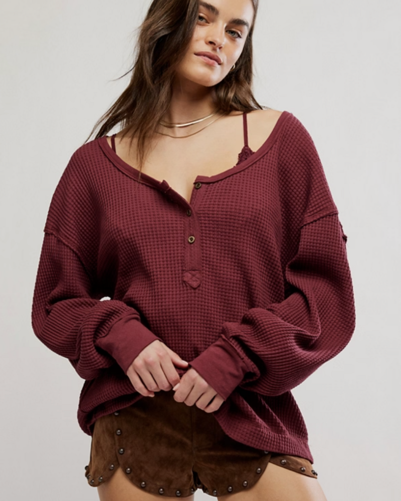 Free People Montreal Oversized Thermal Henley | Burgundy