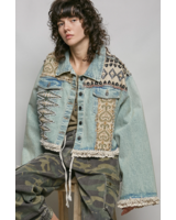 Landon Lace Beaded Patchwork Denim Jacket