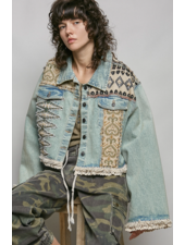 Landon Lace Beaded Patchwork Denim Jacket