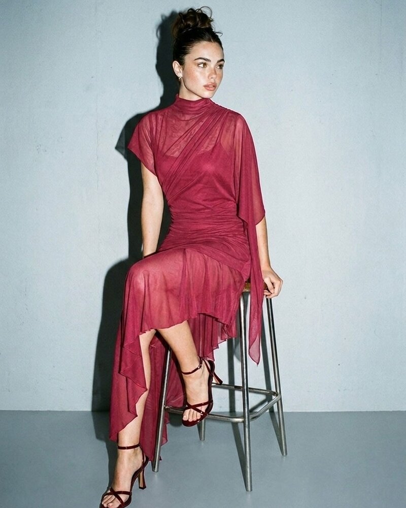 Raspberry Sheer Asymmetrical Dress