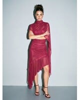 Raspberry Sheer Asymmetrical Dress
