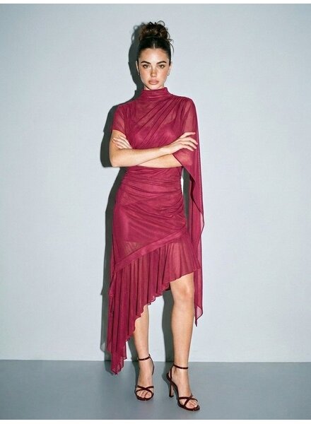 Raspberry Sheer Asymmetrical Dress