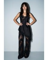 Satin Lace Trim Cami and Pants Set | Black