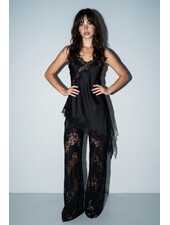 Satin Lace Trim Cami and Pants Set | Black