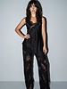 Satin Lace Trim Cami and Pants Set | Black