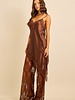 Satin Lace Trim Cami and Pants Set | Brown