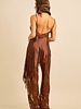 Satin Lace Trim Cami and Pants Set | Brown