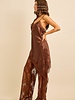 Satin Lace Trim Cami and Pants Set | Brown