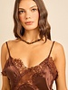 Satin Lace Trim Cami and Pants Set | Brown