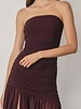Cherry Strapless Ruched Mesh Maxi Dress
