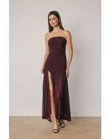Cherry Strapless Ruched Mesh Maxi Dress