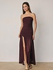 Cherry Strapless Ruched Mesh Maxi Dress