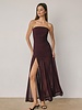 Cherry Strapless Ruched Mesh Maxi Dress
