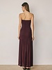 Cherry Strapless Ruched Mesh Maxi Dress