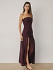 Cherry Strapless Ruched Mesh Maxi Dress